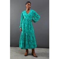 Warehouse Womens Wrap Dress Green Chiffon Burnout Smock Midi Spring Summer