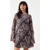 Warehouse Womens Mini Dress Black Chiffon Tie Back Long Sleeve Short