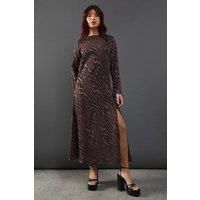 Warehouse Womens Maxi Dress Chocolate Chiffon Long Sleeve Elegant Petite Burnout