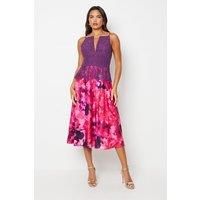 Coast Womens Midi Dress Pink Organza Sleeveless Bold Print Summer