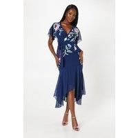 Coast Womens Wrap Dress Navy Floral Chiffon Midi Short Sleeve Elegant Design