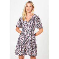Womens Pink Ditsy Angel Sleeve Mini Dress