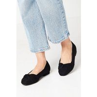 Womens Petunia Wide Fit Twist Knot Front Soft Sqaure Toe Flat Shoes