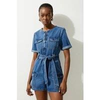 Denim Cargo Pocket Belted Playsuit