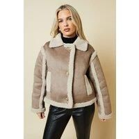 Dorothy Perkins Womens Jacket Cropped Aviator Taupe All Seasons Stylish