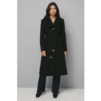 Wallis Knitted Collar Button Through Wrap Coat, 18, black
