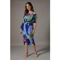 Coast Printed One Shoulder Wrap Skirt Dress, 14, Multi