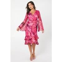 Coast Womens Midi Dress Berry Georgette Metallic Spot Print Bell Sleeves