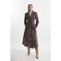 Lydia Millen Wool Blend Floral Cutwork Flared Skirt Midaxi Coat