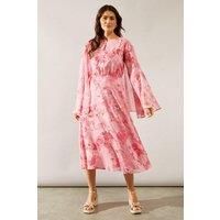 Wallis Womens Midi Dress Multi Floral Chiffon Long Sleeve Spring
