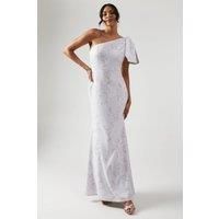 Coast Womens Bridesmaid Dress Purple Satin Long One Shoulder Bow Elegant