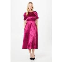 Pleat Sleeve Jacquard Satin Midi Dress