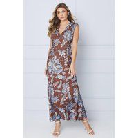 Oasis Women's Occasion Petite Satin Open Back Maxi Dress in Chocolate | Size: 6