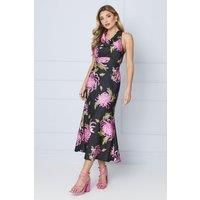 Occasion Petite Floral Satin Cross Back Midi Dress