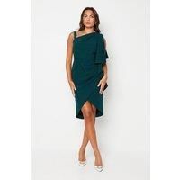 Coast Womens Pencil Dress Forest Sleeveless Wrap Skirt Ruffle Midi