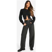 Womens Boohoo Basics High Waisted Boyfriend Jeans in Washed Black