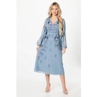 Coast Womens A-Line Dress Blush Floral Embroidered V-Neck Georgette Midi