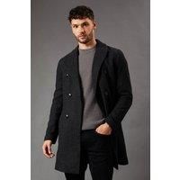 Mens Charcoal Double Breasted Wool Blend Coat - Xxl