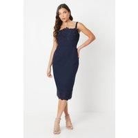 Coast Womens Pencil Dress Navy Lace Detail Square Neck Midi Crepe