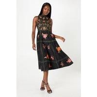 Coast Womens Wrap Dress Black Embroidered Floral High Neck Midi Sleeveless