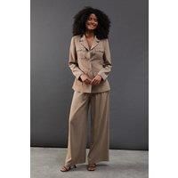 Warehouse Womens Trousers Taupe Wide Leg High Waisted Fluid Fabric