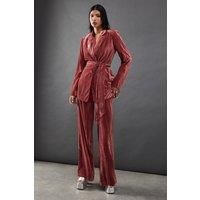 Warehouse Womens Trousers Rose Velvet High Waisted Tailored Wide Leg