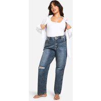 Womens Plus Basics High Waisted Straight Leg Ripped Knee Jeans