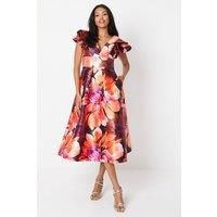 Coast Womens Floral Dress Multi Fit Flare Twill Frill Shoulder Spring Summer
