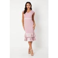 Coast Womens Midi Dress Blush V-Neck Peplum Satin Back Crepe Elegant