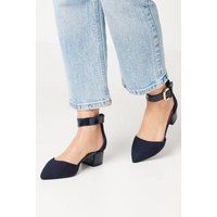 Womens Wide Fit Derby Buckle Detail Medium Block Heel Pointed Court Shoes
