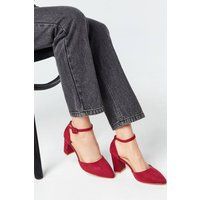 Womens Wide Fit Eddie Covered Buckle Pointed Block Heel Court Shoes
