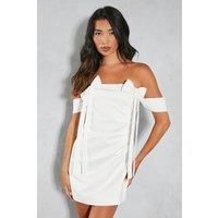 Misspap Womens Mini Bodycon Dress Ivory Satin Sleeveless Spring Summer