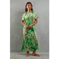 Warehouse Womens T-Shirt Dress Green Abstract Print Crew Neck Short Sleeve