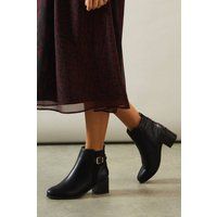Wallis Womens Ankle Boots Wide Fit Apple Buckle Mid Heel Black Booties