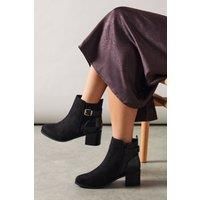 Wide Fit Apple Buckle Detail Mid Heel Ankle Boots