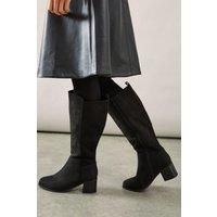 Wallis Womens Knee High Boots Black Faux Leather Block Heel Wide Fit