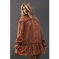 Warehouse Womens Mini Dress Rose Floral Jacquard Ruffle Neck Smock