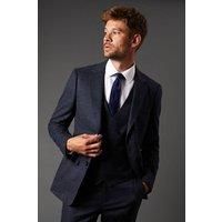 Burton Mens Suit Jacket Navy Navy Tweed Look Check Tailored Fit Notched Lapels