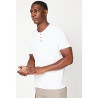 Mens White Grandad Neck T-Shirt - L
