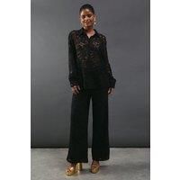 Warehouse Womens Trousers High Waist Lace Straight Leg Black Regular Fit