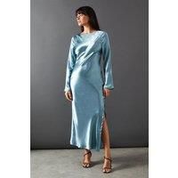 High Shine Metallic Satin Column Midi Dress