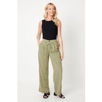 Dorothy Perkins Womens Trousers Khaki Relaxed Fit Wide-Leg Paperbag Waist