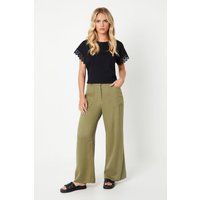 Dorothy Perkins Womens Trousers Khaki Relaxed Fit Wide Leg Patch Pockets