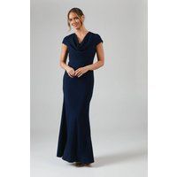 Coast Womens Maxi Dress Navy Satin Lace Detail Cowl Neck Short Sleeve