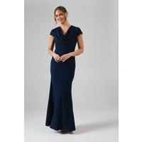Coast Womens Maxi Dress Navy Satin Lace Detail Cowl Neck Short Sleeve