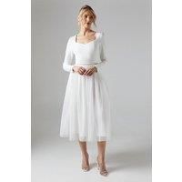 Coast Womens Wedding Dress Ivory Elegant Long Sleeve Sweetheart Neckline Midi