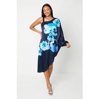 Coast Womens Floral Dress One Shoulder Satin Midi Black Formal Occasion