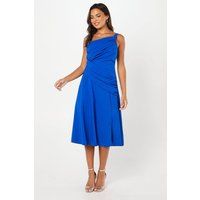Coast Womens Fit And Flare Dress Cobalt Sleeveless Midi Asymmetrical Neckline