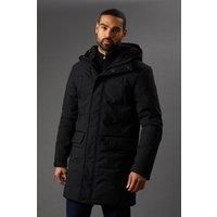Burton Mens Quilted Jacket Long Hooded Black Coat All Seasons Warm Casual