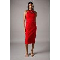 Coast Womens Pencil Dress Red Lace Corsage Neckline Sleeveless Midi